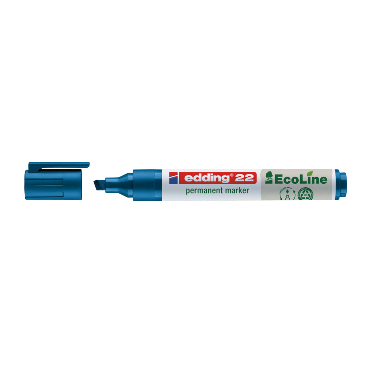 Marker permanent Edding 22 Ecoline, corp plastic, varf tesit 1-5 mm, albastru Marker permanent Edding 22 Ecoline, corp plastic, varf tesit 1-5 mm, albastru